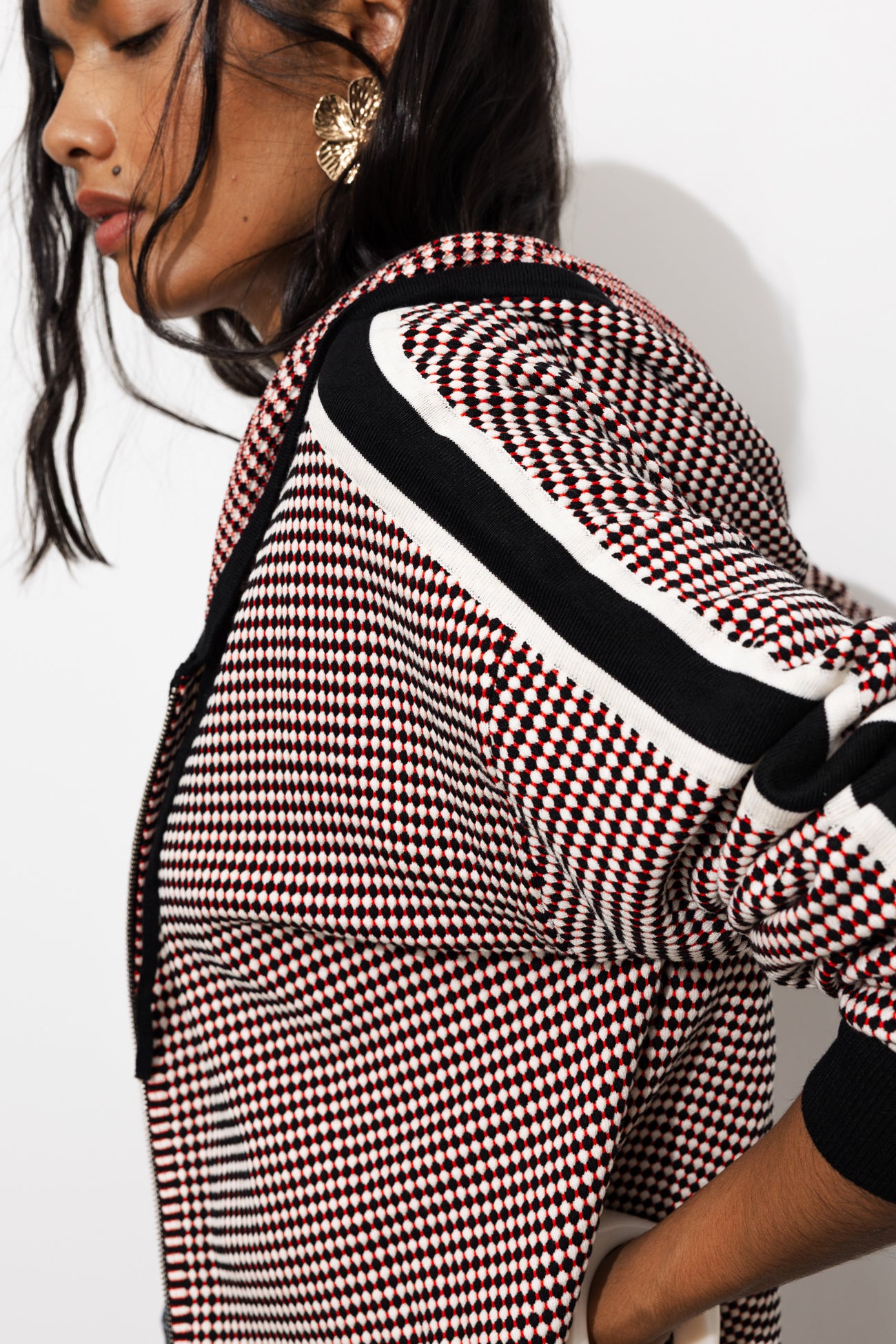 Cardigan à capuche en jacquard - Imprimé écru – Image 4