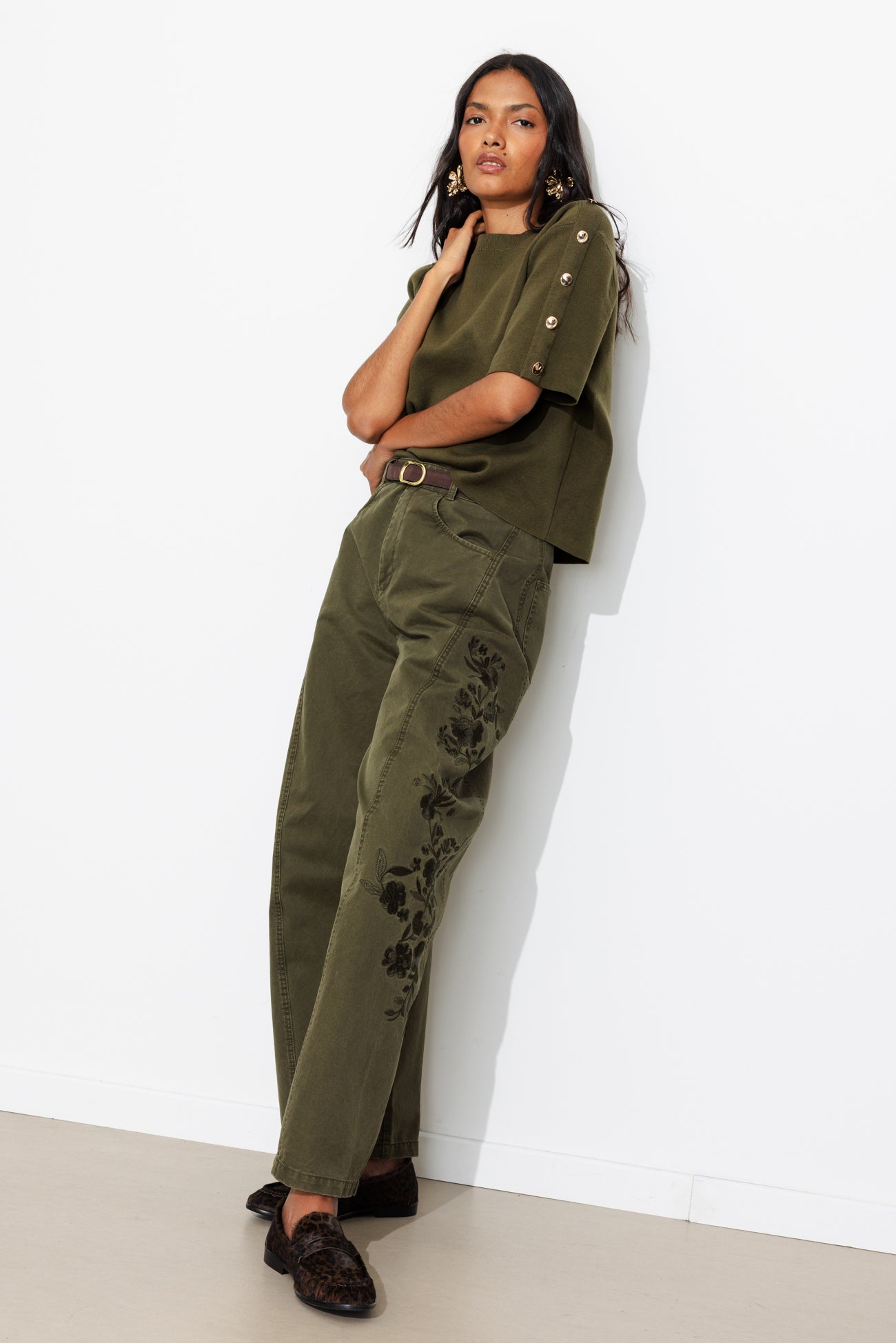 Pull manches courtes Femme - Kaki – Image 2