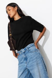 Pull manches courtes Femme – Noir
