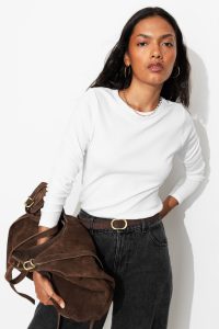 T-shirt côtelé manches longues – Blanc