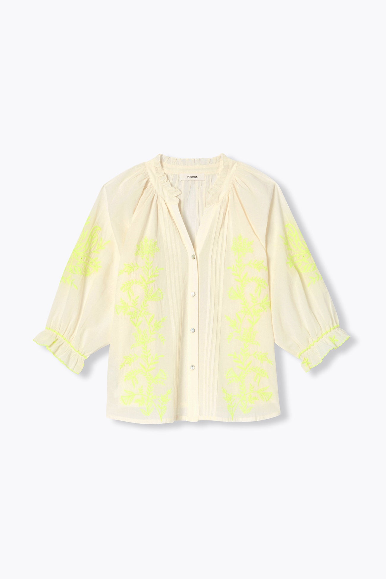 Blouse à broderies fluo Femme - Ecru – Image 5