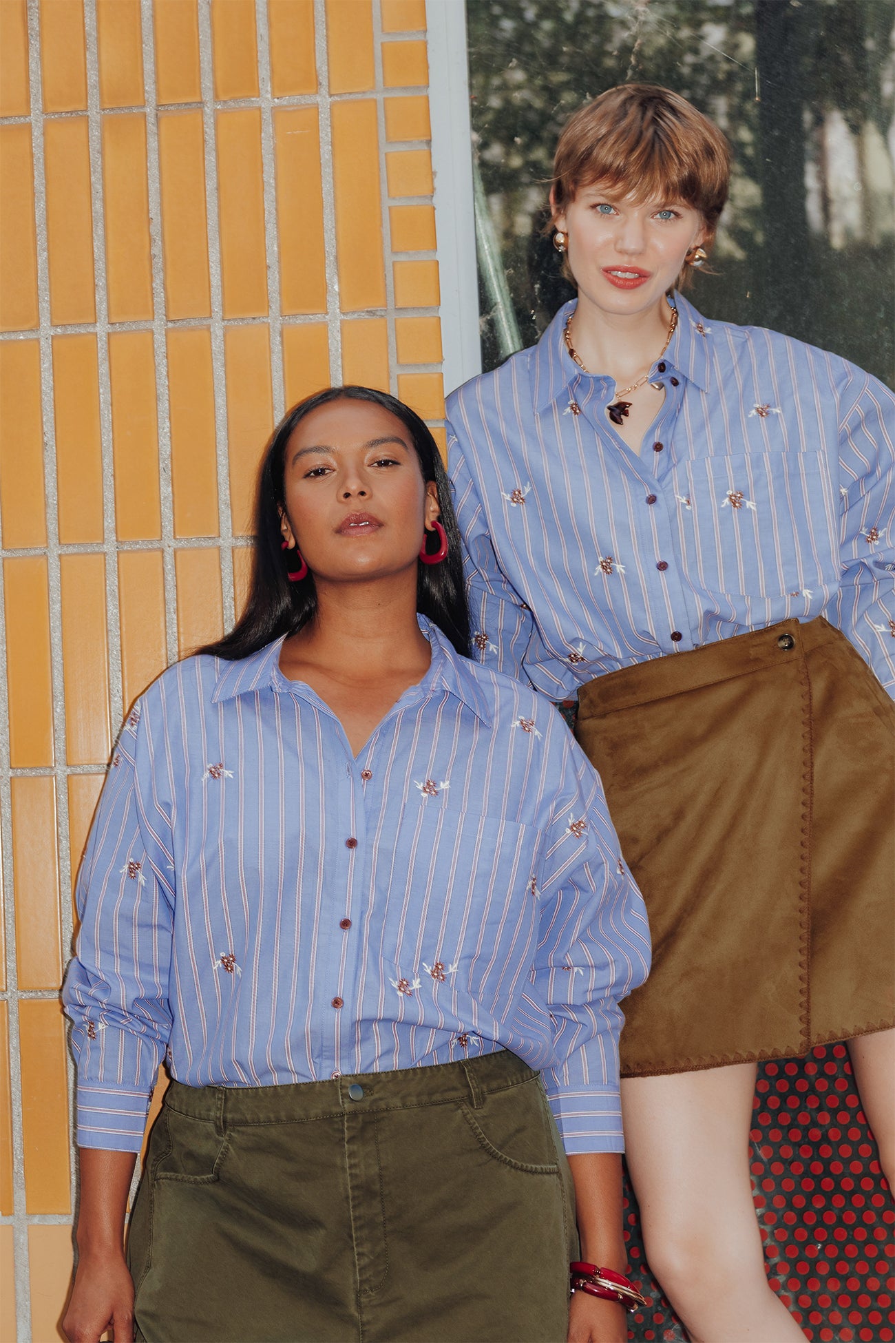 Chemise oversize rayée brodée - Rayé bleu