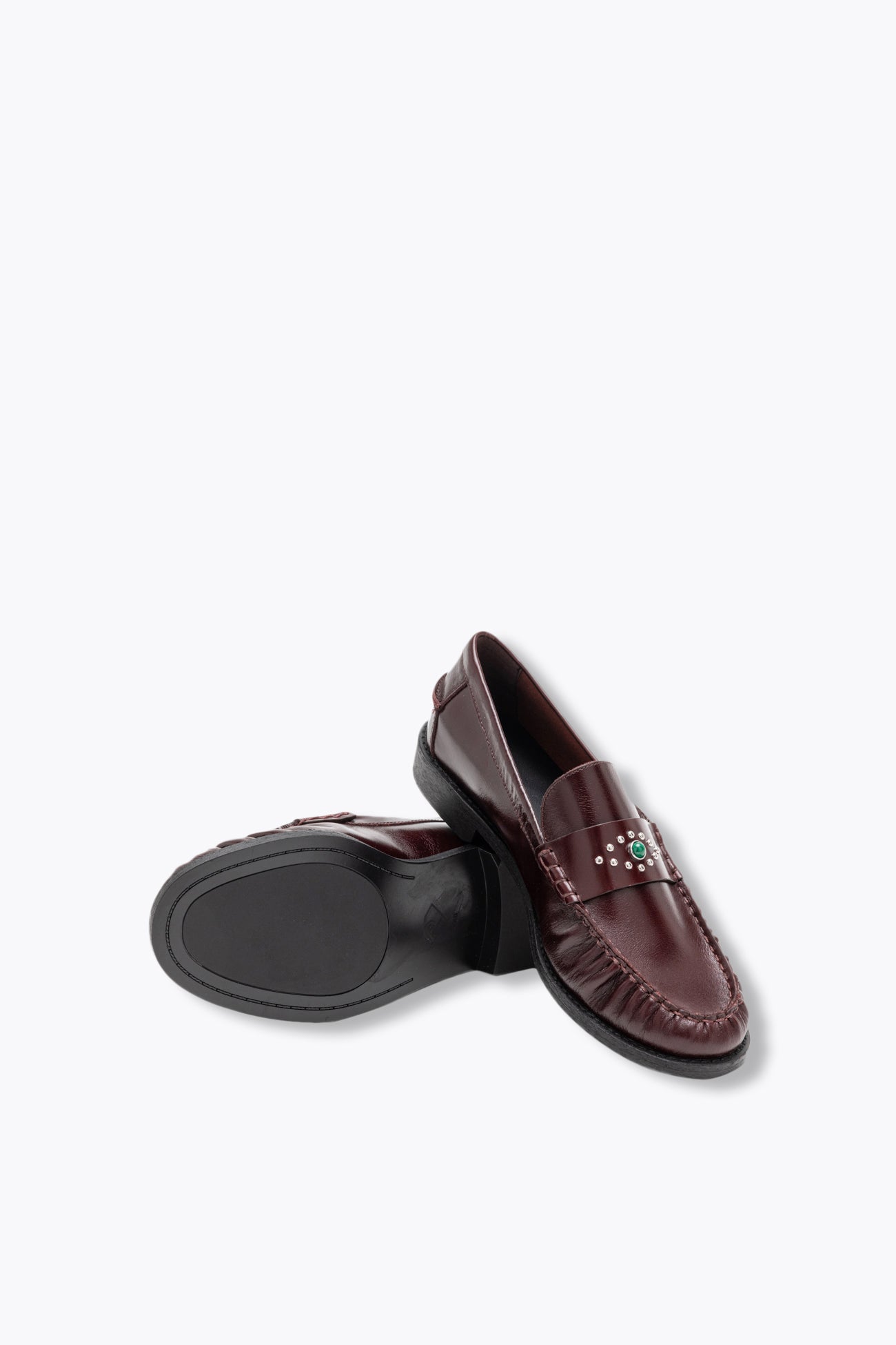 Mocassins à clou en cuir Femme - Bordeaux – Image 3