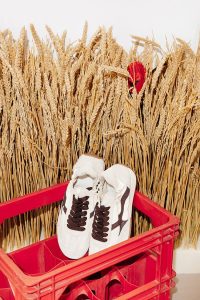 Baskets en cuir et toile Femme – Ecru